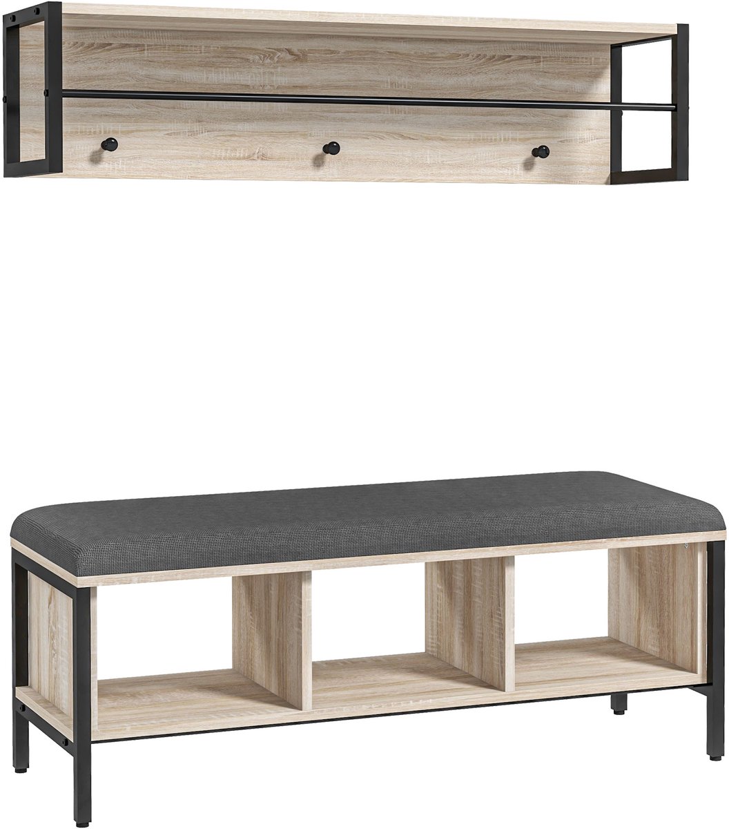 HOMCOM-Entree-opbergset-spaanplaat-100x35x45cm-natuurlijk hout (3662970126080)