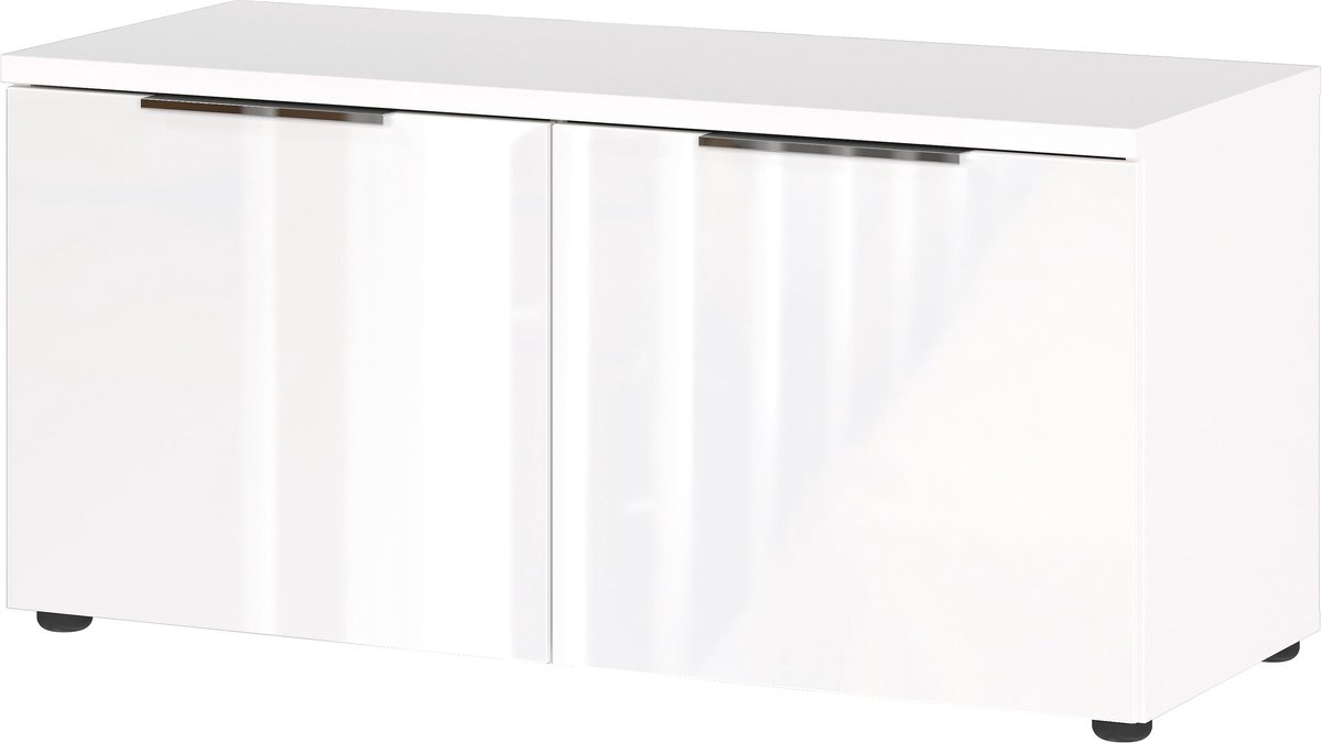 Halbank Montreal Wit - Breedte 97 cm - Hoogte 47 cm - Diepte 40 cm - Met planken - Met openslaande deuren (6152838526567)
