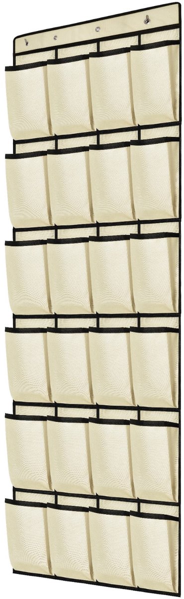 Hangende schoenenrek - 24 vakken - Opbergvak achter deur - met 4 haken - Ruimtebesparend - Hangende schoenenrek - Beige - 1 stuk (9409209990395)