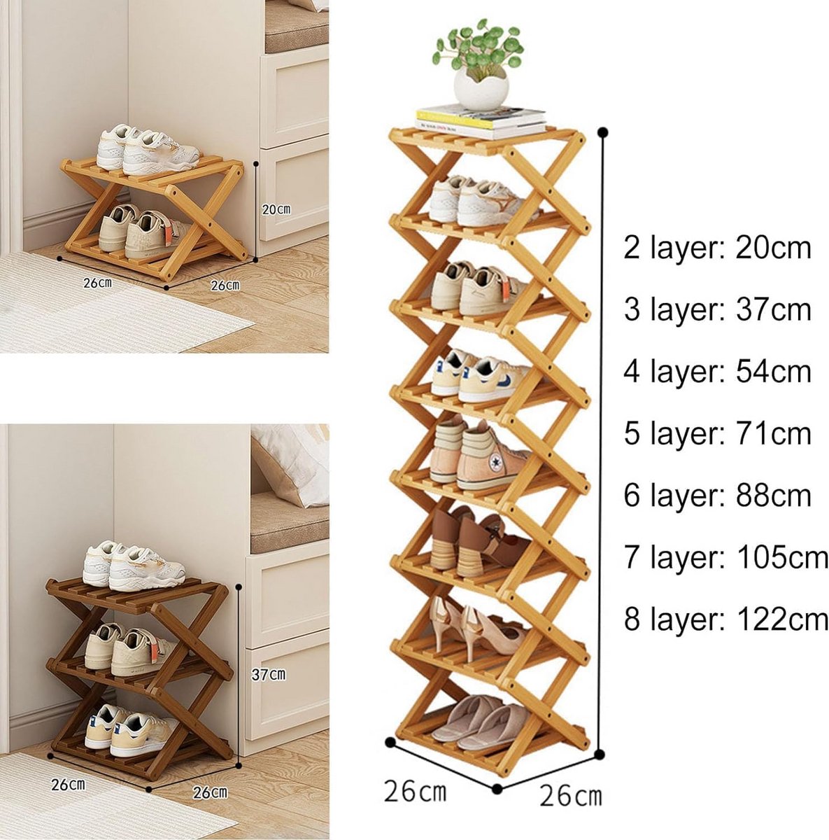 Hoge Slimme Houten Schoenenkast met 6 Vakken voor Hal en Slaapkamer (9101064169847)