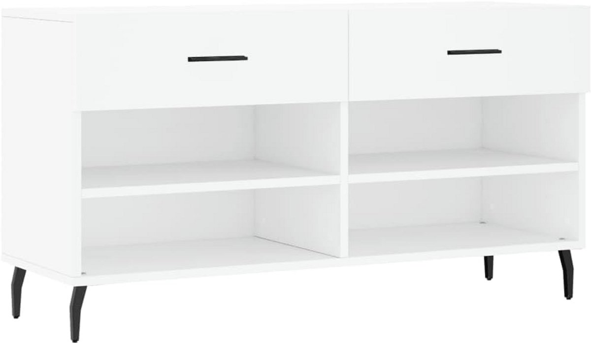 Houten Schoenbank met Opbergruimte - Zitting tot 110 kg - Wit (9101058998958)