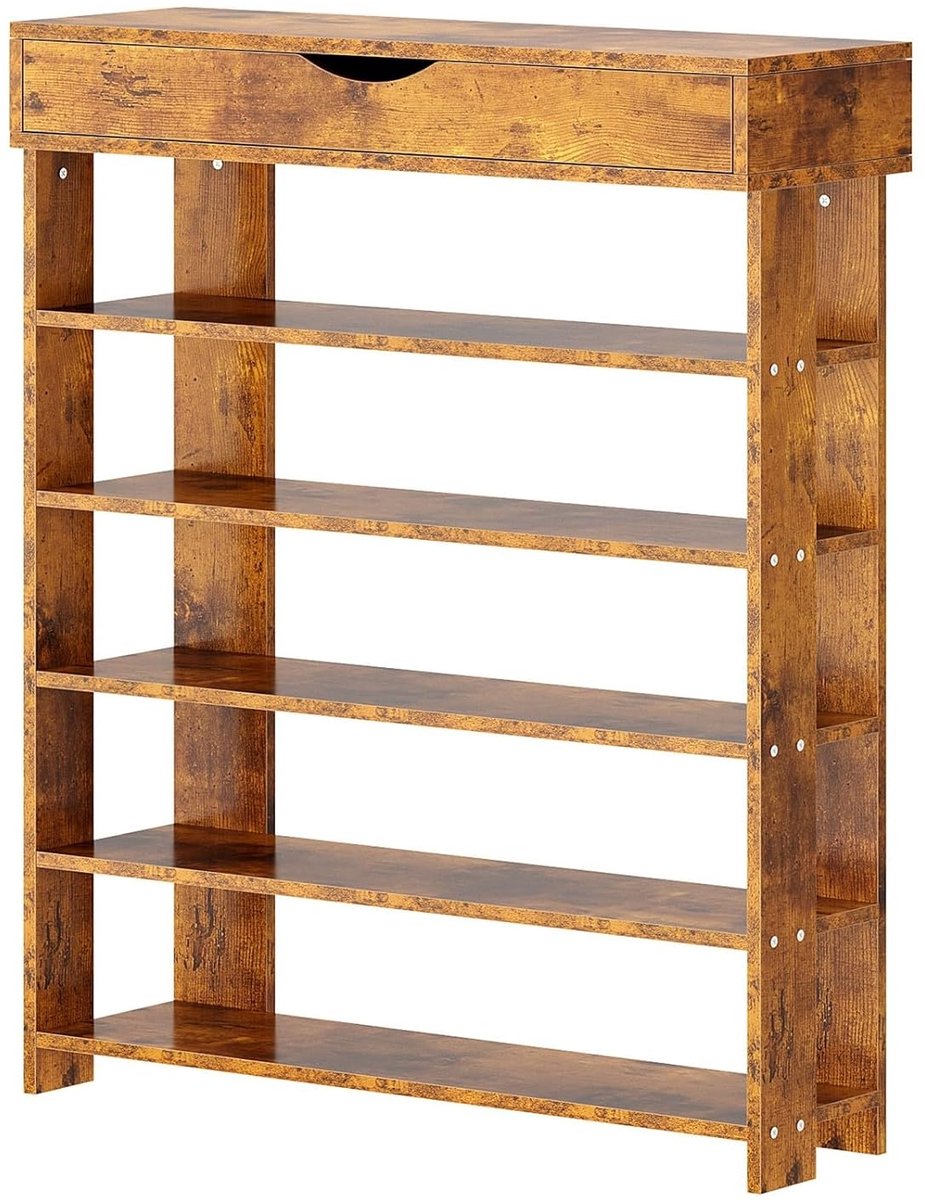 Houten schoenenrek - 5 niveaus - vintage bruin - 20 paar schoenen (9502549673932)