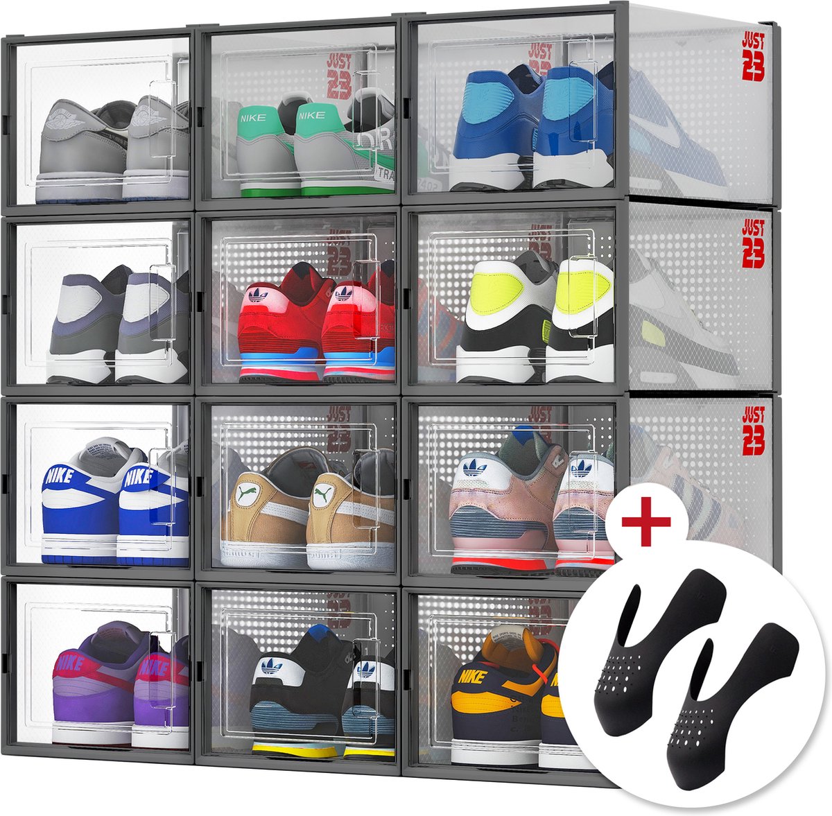 JUST23 Schoenen opbergsysteem 12PACK - Transparant - Schoenenkast - Schoenenrek - Schoenen organizer - Sneakerbox - Schoenenopbergers (5430002783741)