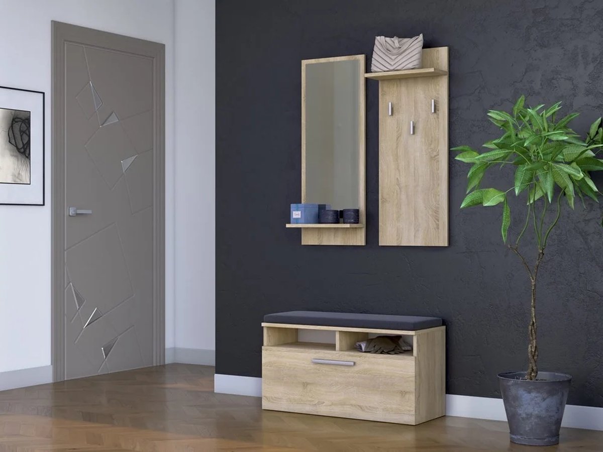 Kapstok met spiegel en schoenenbank (5902838467367)
