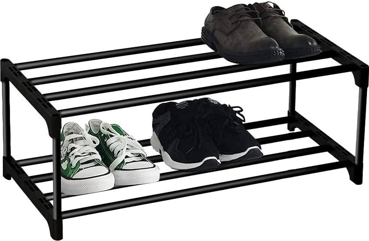 Klein 2-laags schoenenrek voor 6 paar schoenen - opbergsysteem met roestwerende coating - slaapzaal huurhuis balkon - stapelbaar - schoenenrek (6152325515555)