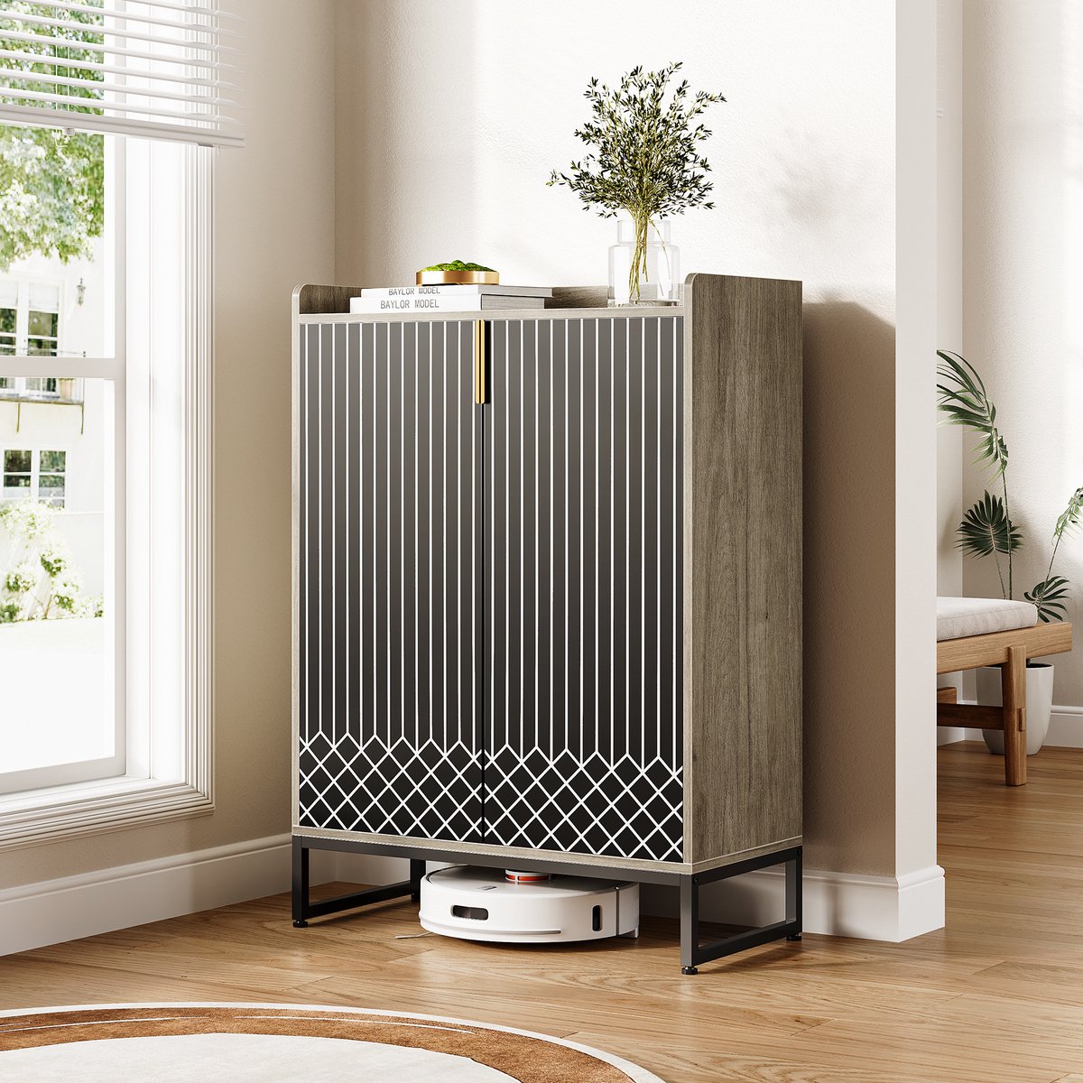 LITTLE TRR Modern 5 laags Houten Schoenenkast met - Metaalbenen Halopslag - voor 20 Paren - Geventileerde Ontwerp met - 73 X 35 X105 cm (0078756777927)