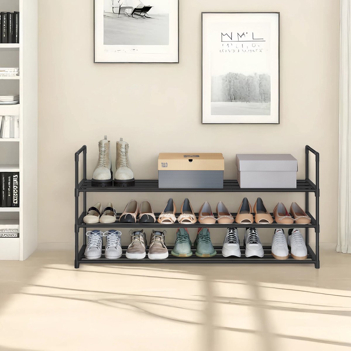 MAZAZU - Schoenenrek - 3 niveaus - Metaal - Zwart - 55x30x116 (8720909811683)