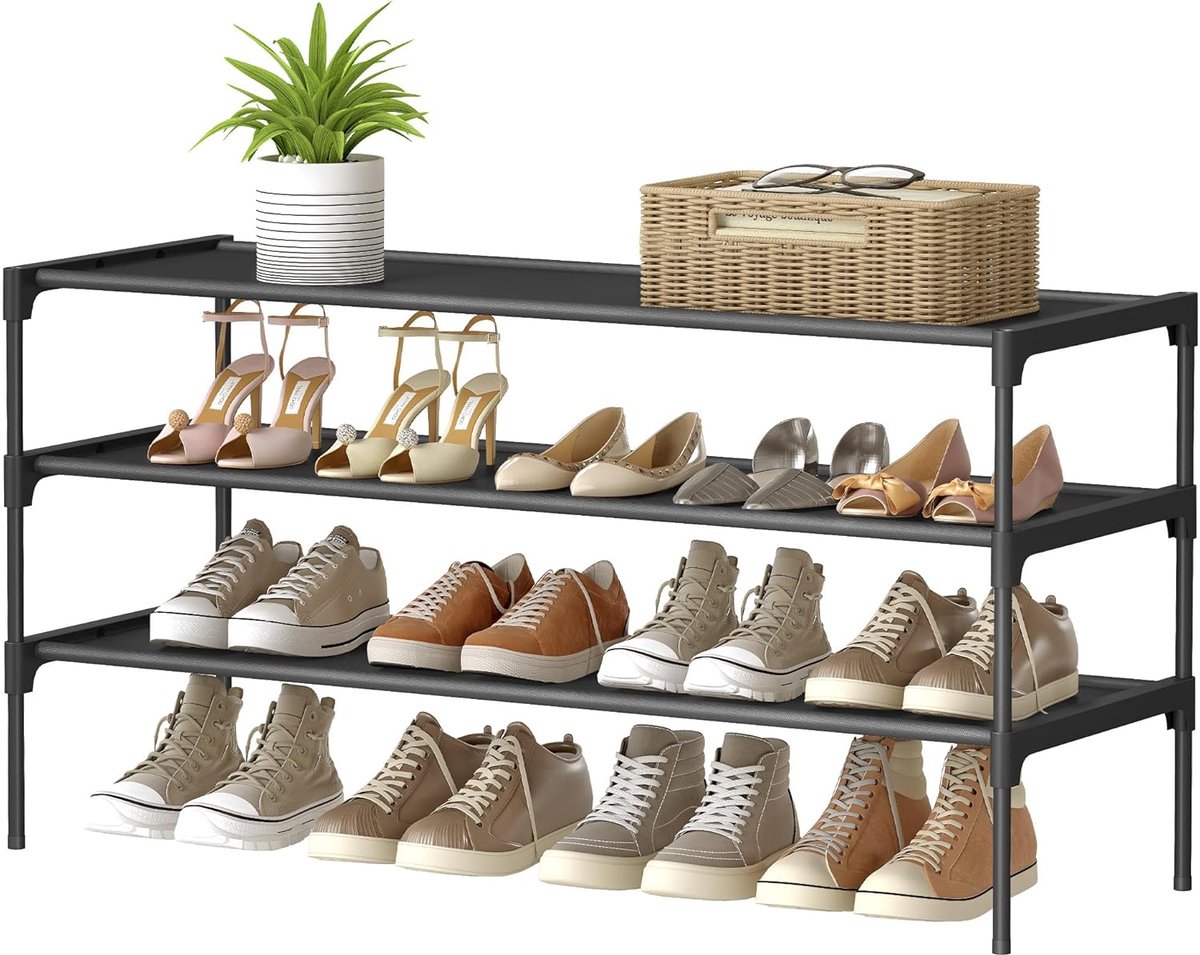 MELVRA Schoenenrek - 3 Lagen - Schoenenopberger - 29,7 x 91,8 x 53,5 cm - Metalen Frame - Ruimtebesparend - Gang & Entree - Inktzwart (8720964239200)