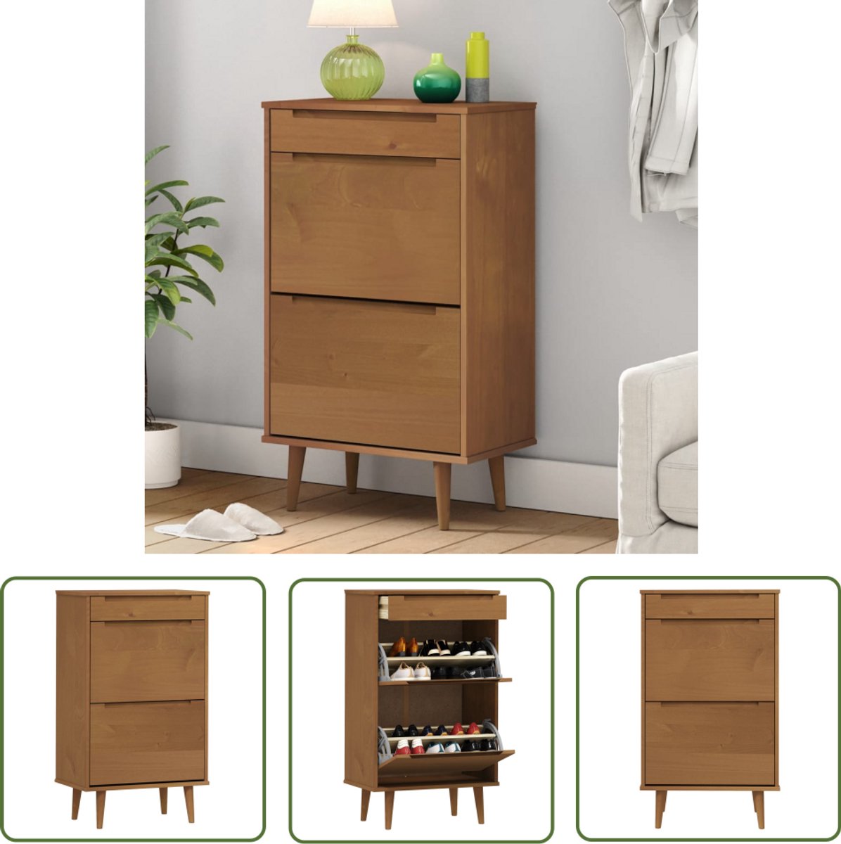 MOLDE schoenenkast massief grenenhout bruin Schoenenrek - Schoenenrekken - Opbergrek Voor Schoenen - Schoenenstellage (8721194778613)