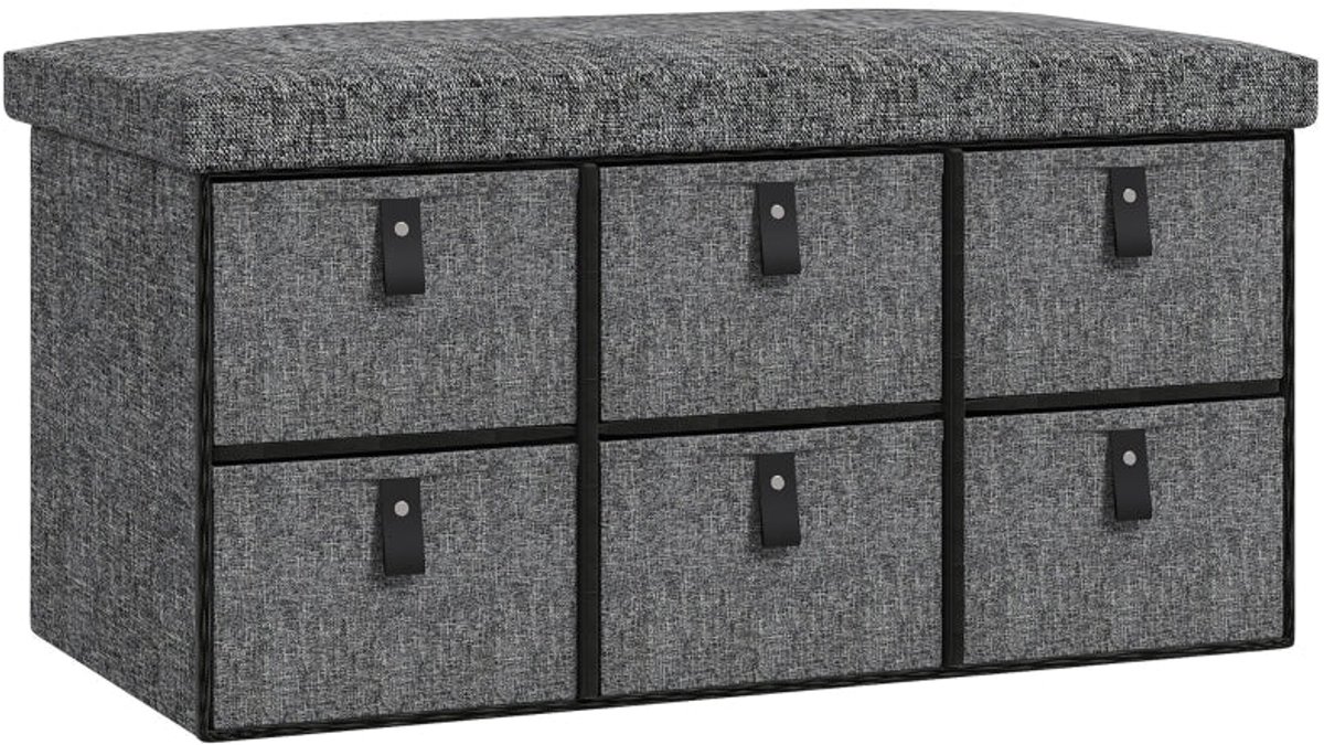 Merax Gepolsterde Schoenenbank - Bank met 6 Opbergvakken - MDF Frame - Leinenlook Bekleding - Zitbank voor Hal en Slaapkamer - Donkergrijs - 120 kg (8721178480815)
