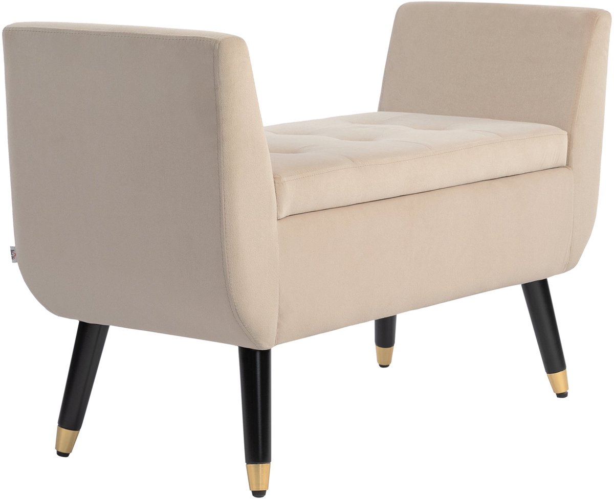Merax Opbergbank met Zitvlak - Fluweel Beige - 107x42x65 cm - Bankje met Opbergruimte en Armleuningen - Halbank of Slaapkamerbank (8721178466659)
