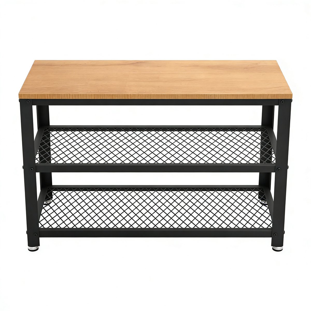 Metaal schoenenrek 73×30×45 cm naturel+zwart, 2 lagen opbergrekken + bankje, industriële stijl, stevig en duurzaam, geschikt voor schoenen en tassen, voor slaapkamer, hal en woonkamer (4255839497514)