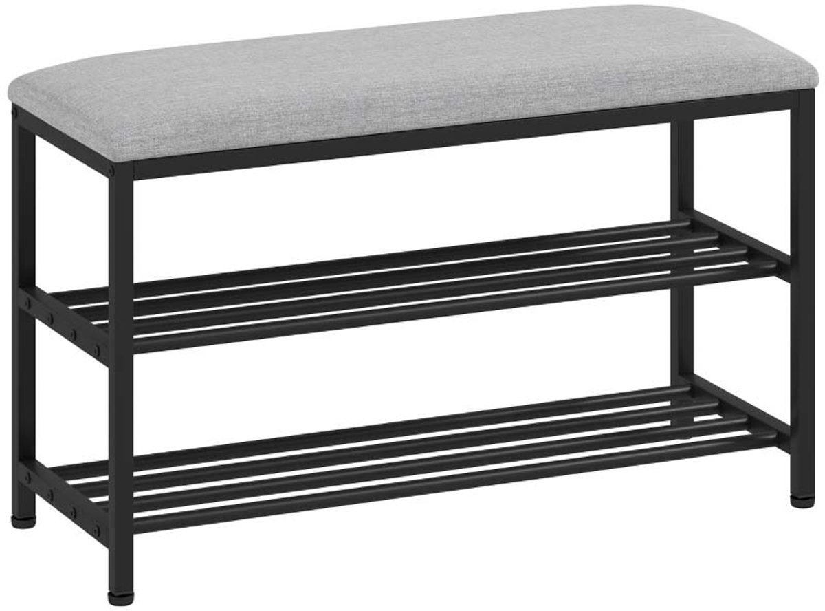 Moderne Schoenenbank met Dubbele Opbergruimte, Comfortabel Zacht Kussen en Verstelbare Voetjes, Stevige Duurzame Metaalconstructie, 150KG Draagkracht, Geschikt voor Thuis of Kantoor, 81x31x50cm Zwart (4255901412902)