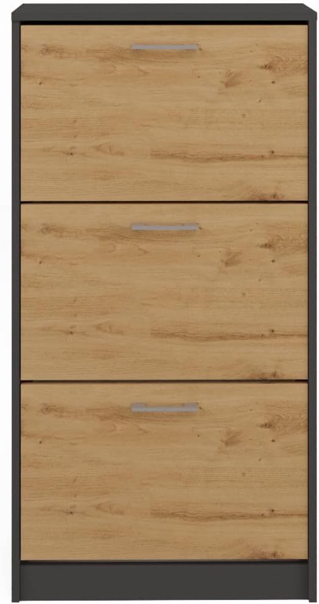 Moderne Schoenenkast met 3 Deuren voor Hal en Gang - Antraciet & Eiken Artisan (9101058798220)