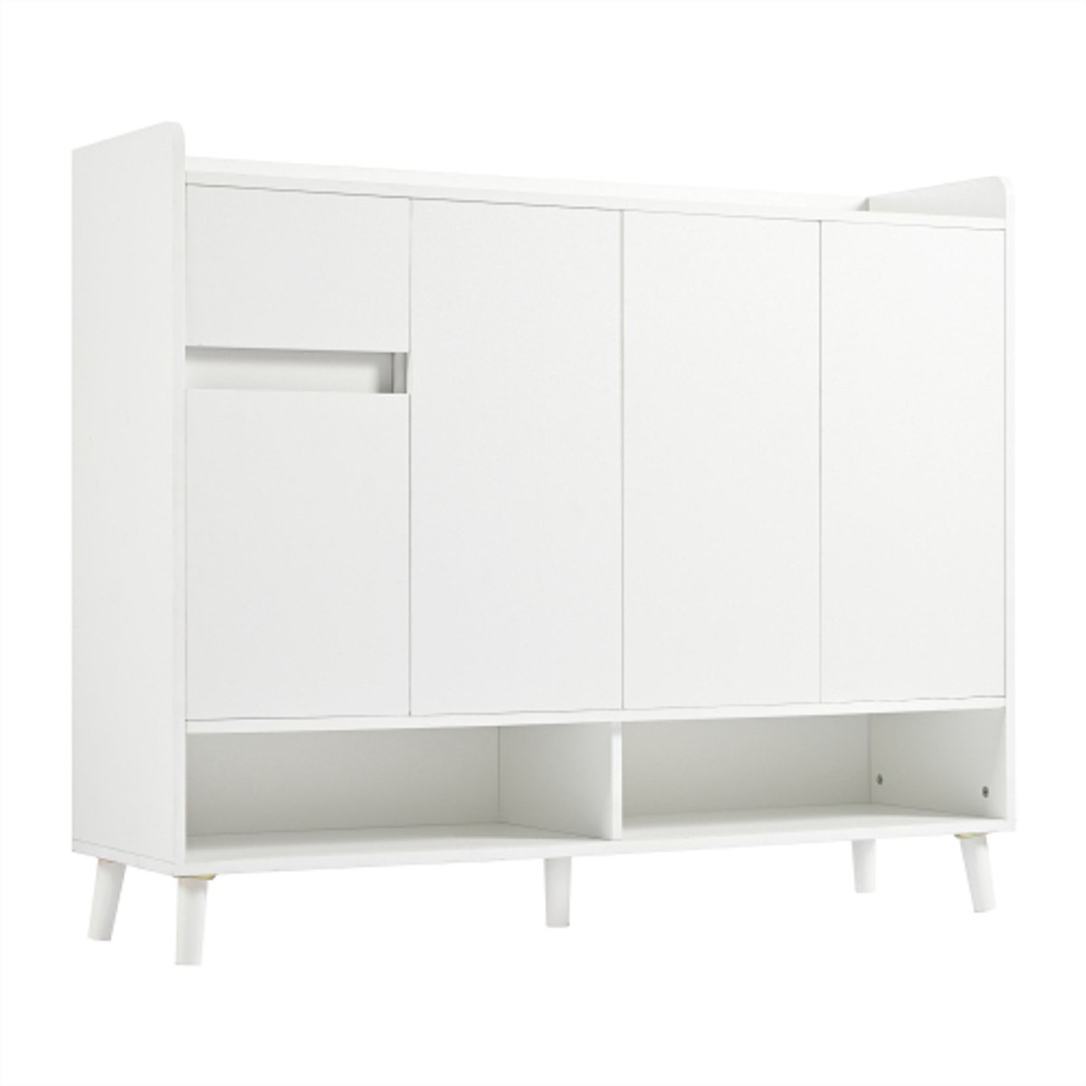 Moderne dressoir-ladekast-schoenenkast met veel opbergruimte, 4 deuren en 1 lade met verstelbare plank voor eetkamer, woonkamer of keuken, wit, afmetingen: 120*99*35 cm (4255839466046)