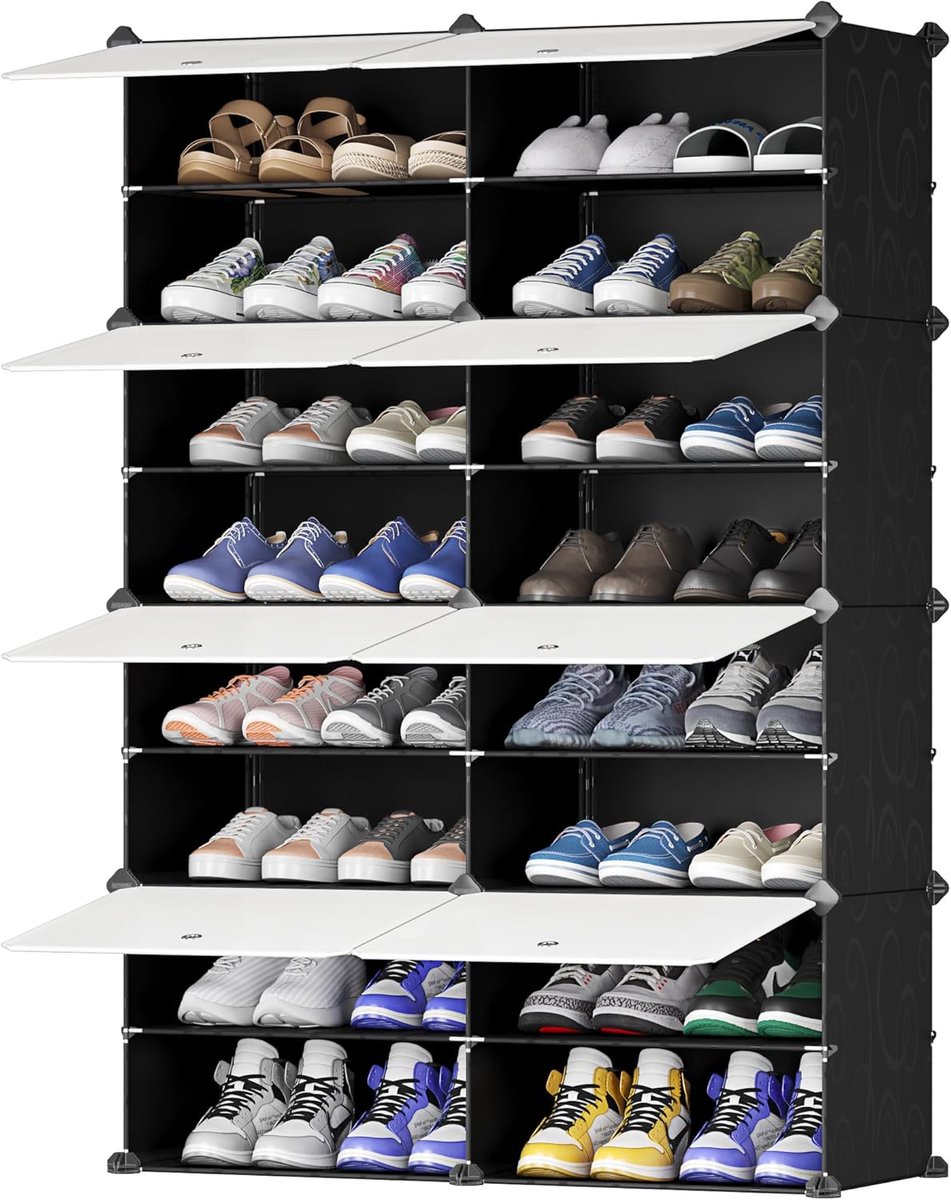 Multifunctionele Schoenenorganizer - Flexibel en Ruimtebesparend - 16 Vakjes - Melkwitte Deuren - Kunststof en Metalen Frame (9506741397764)