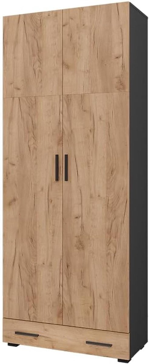 Multifunctionele opbergkast 80x201 cm met lade en opzetmodule - antraciet/goud eiken (9101061486183)