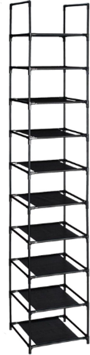 NaevaMi Schoenenrek - Schoenenkast - Schoenenrek Zwart - Schoenenrek Metaal - Schoenenopberger - Makkelijk uit te breiden - Eenvoudige Montage - Steeksysteem - 10 Etages -Metalen Frame - 28x45x173cm - Zwart (8721425741218)