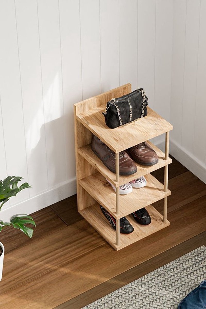 Nestly - Multifunctionele Bijzettafel - Schoenenrek met 4 Planken - Bijzettafel - Salontafel - Organizer voor Badkamer en Keuken - Hoektafel met planken (7434941527549)