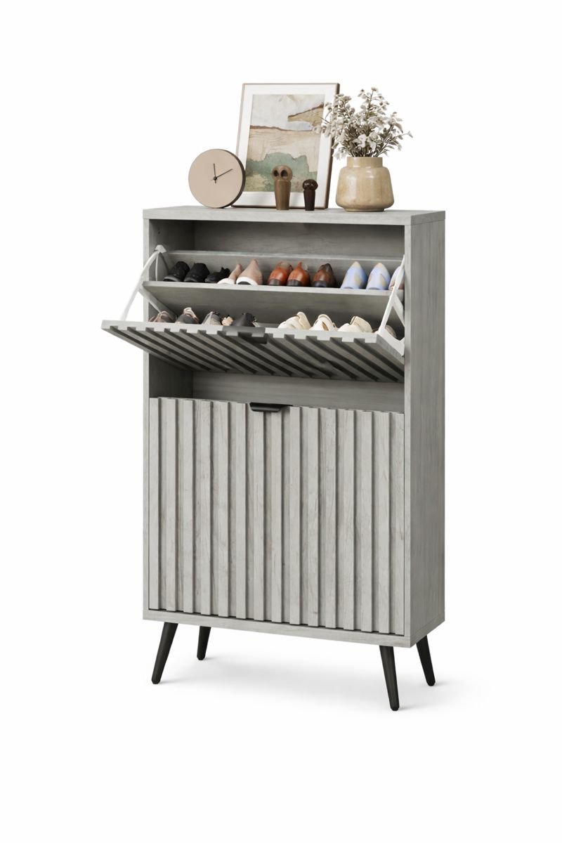 Ohana DT - Schoenenkast Met Deuren - Schoenkast Met Lades - Twee Opklapbare Lades - Verstelbaar - Ruimtebesparend - Grijs (8721398848235)
