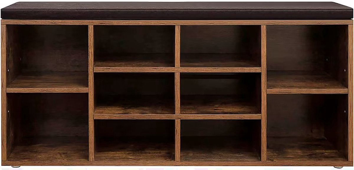 Opbergkast Schoenenbank Schoenenrek 104 x 30 x 48 cm bruin met 10 open vakken en zacht, comfortabel kussen Geschikt voor hal en slaapkamer (4255839492281)