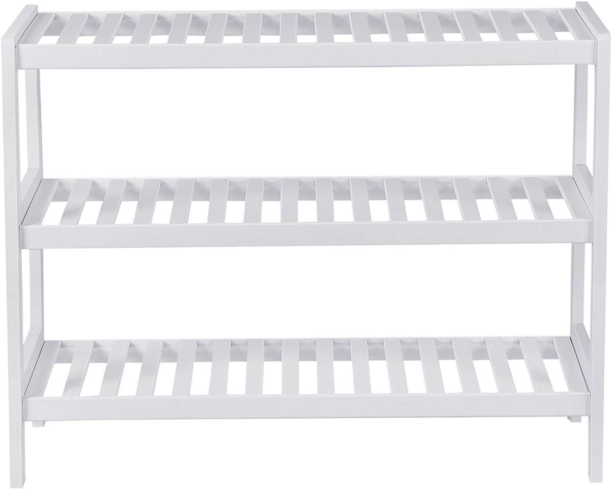Opbergrek Schoenenrek Staand rek Met 3 open opbergniveaus 70x26x55 Cm Wit Bamboeraam Gestreept Design Modern Stijlvol Hal Badkamer Woonkamer Gang (4255890930098)