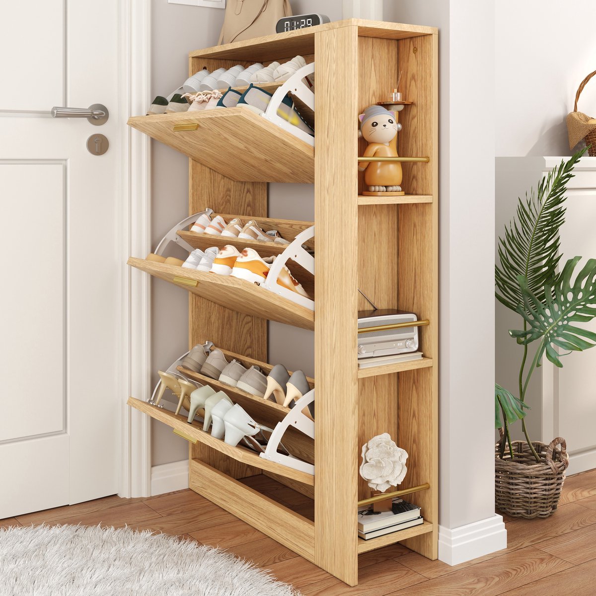 PHOEBE CAT Schoenenkast - Houtnerf - Open planken - Halmeubel - Natuurlijke (4856528695831)