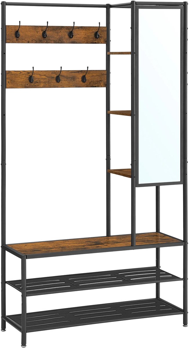 Paco Goederen® garderobe - schoenenkast met spiegel - Kapstok - Spiegel - Opbergkast - Organizer - Opbergrek - 35x98x182 cm (8721399881439)