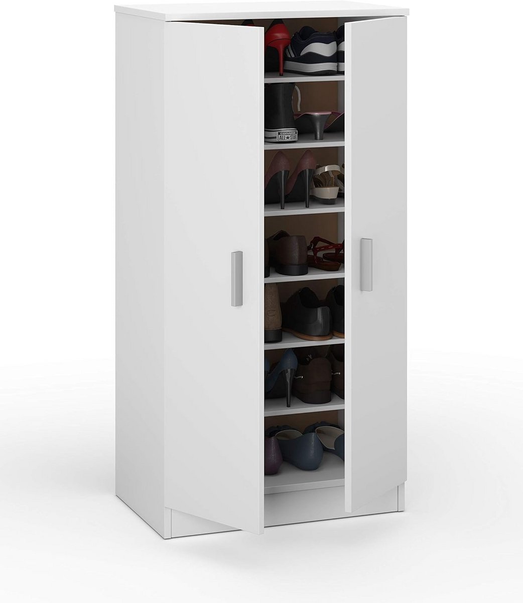 Praktische Witte Schoenenkast met 2 Deuren en 7 Planken - Compact Opbergmeubel (9101054359241)