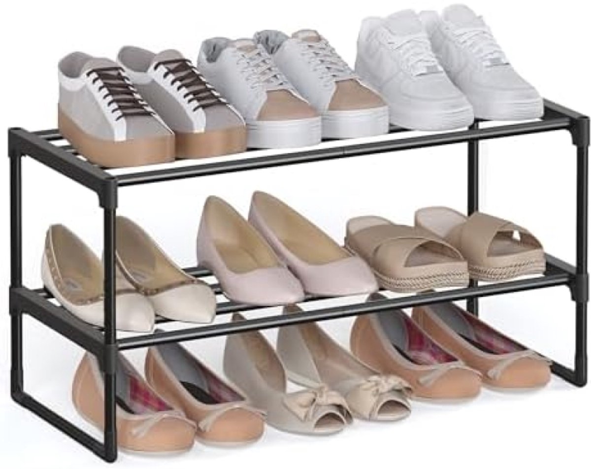 PromoHome Opbergrek voor Schoenen met 2 Planken - Zwart (6154045672655)