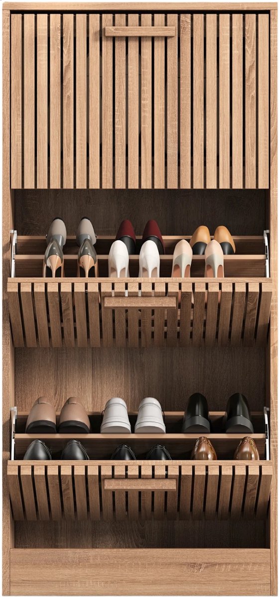 Rolu Schoenenkast - Schoenenkast Met Deuren - Schoenenrek - Halmeubel - Rotan - 3 Inklapbare Lades - 113CM Hoog (8721527010175)