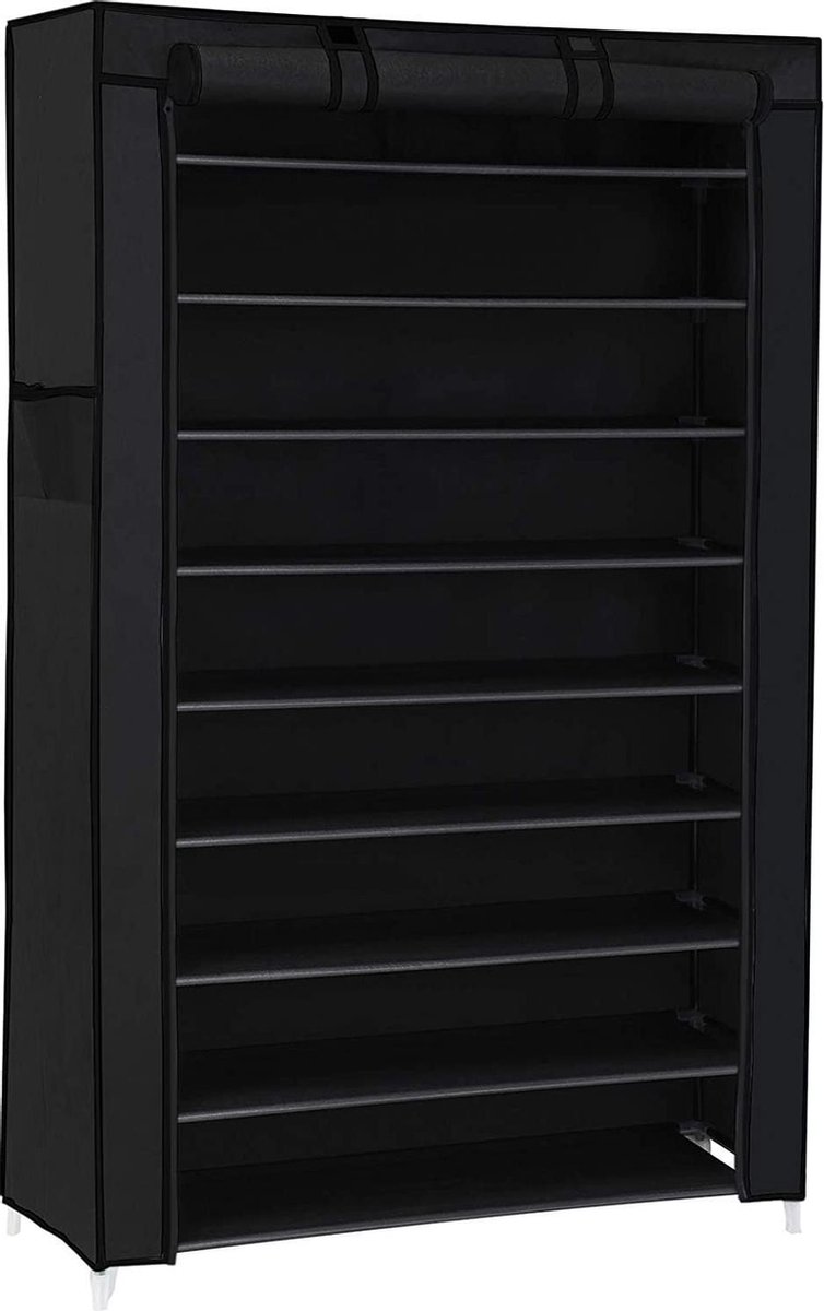 SONGMICS schoenenrek met 10 niveaus, met stofdichte hoes, schoenenkast, schoenenrek, schoenenopberger, voor maximaal 40 paar schoenen, voor woonkamer, gang, 88 x 28 x 160 cm, zwart RXJ36HV1 (7434817572505)