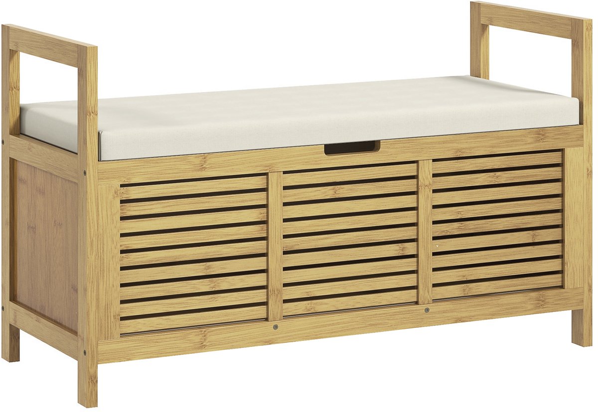Schoenenbank 100 x 40 x 60 cm - Zitbank Met Opbergruimte en Schoenenrek - Bamboe - Naturel (8901660618210)
