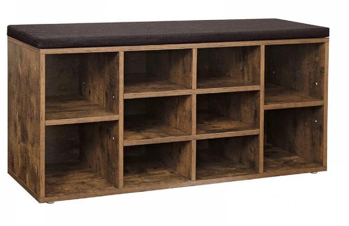 Schoenenbank 104 x 30 x 48 cm Bruin Met 10 Open Vakken Zacht Comfortabel Kussen Schoenenrek Opbergkast Stevig Duurzaam Voor Hal Slaapkamer (4255890926183)