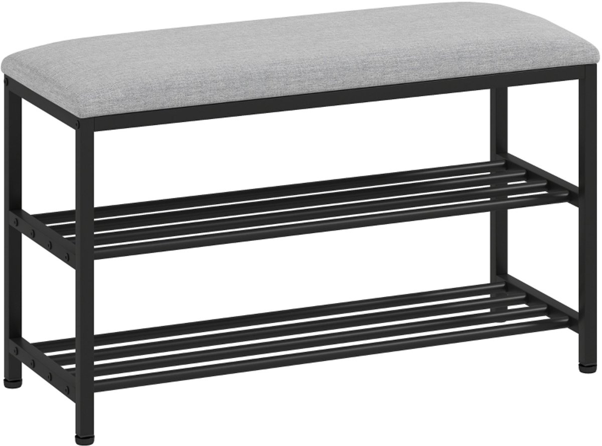 Schoenenbank 81 x 31 x 50 cm - Zitbank Met Opbergruimte - 2 Open Vakken - Hout - Zwart (8901660618715)