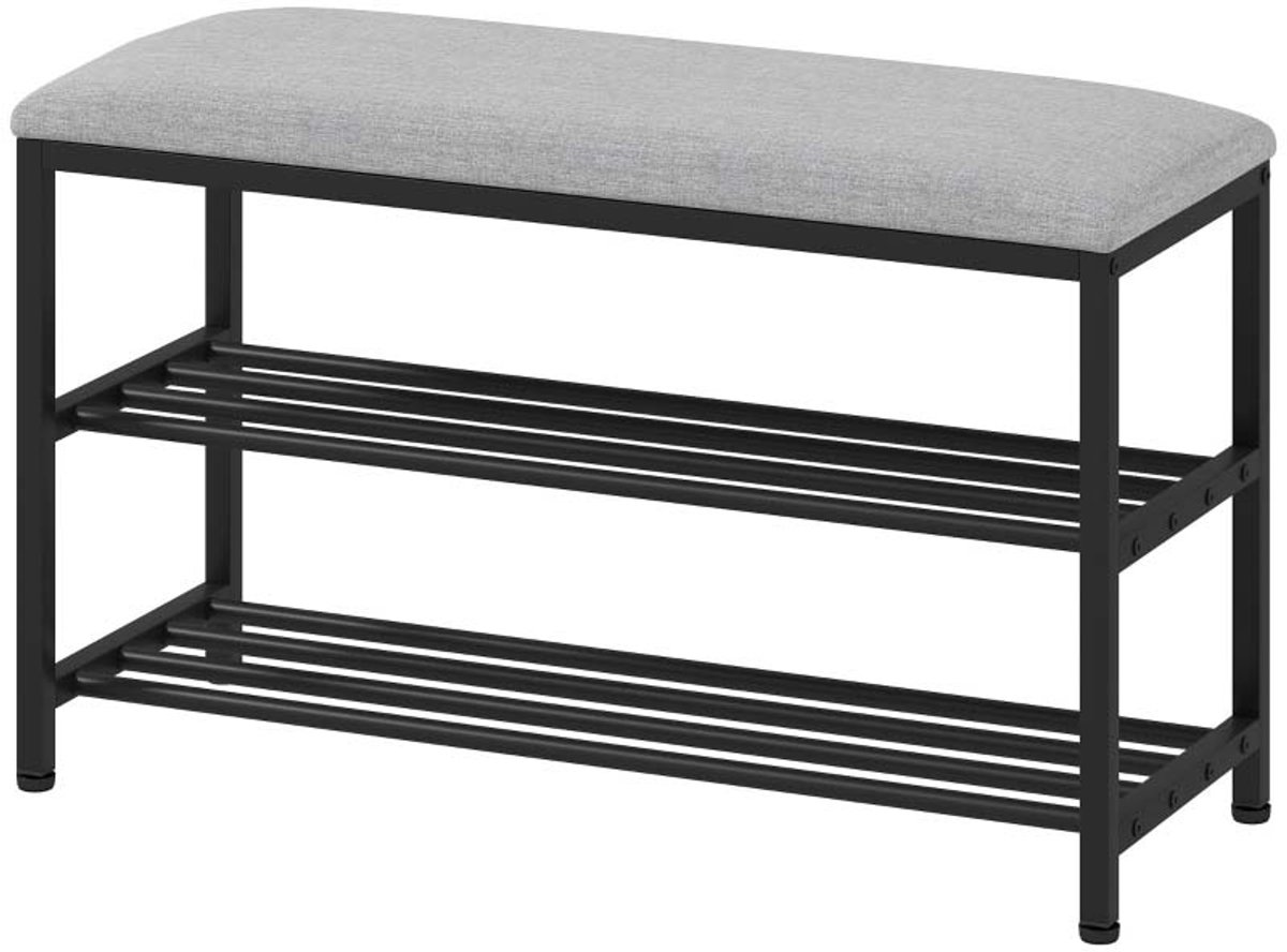 Schoenenbank 81x31x50cm Zwart, Opbergruimte, Comfortabel Zacht Kussen en Verstelbare Voetjes, Dubbele Schoenrek Ontwerp, Stevige Duurzame Metaalconstructie, 150KG Draagkracht, Geschikt voor Hal of Entree, Comfortabele Schoenenwisselervaring (4255890953714)