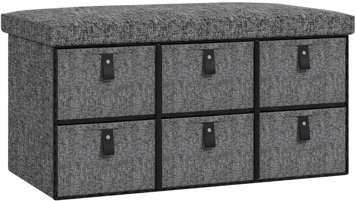 Schoenenbank - Gestoffeerde Zitbank - 6 Schoenvakken - MDF Frame - Linnenlook - Grijs (8901660618623)