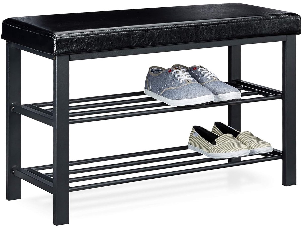 Schoenenbank - Halbankje en schoenenrek - 1 stuk - Hout en metaal - 49x81x31 cm (9509367338753)