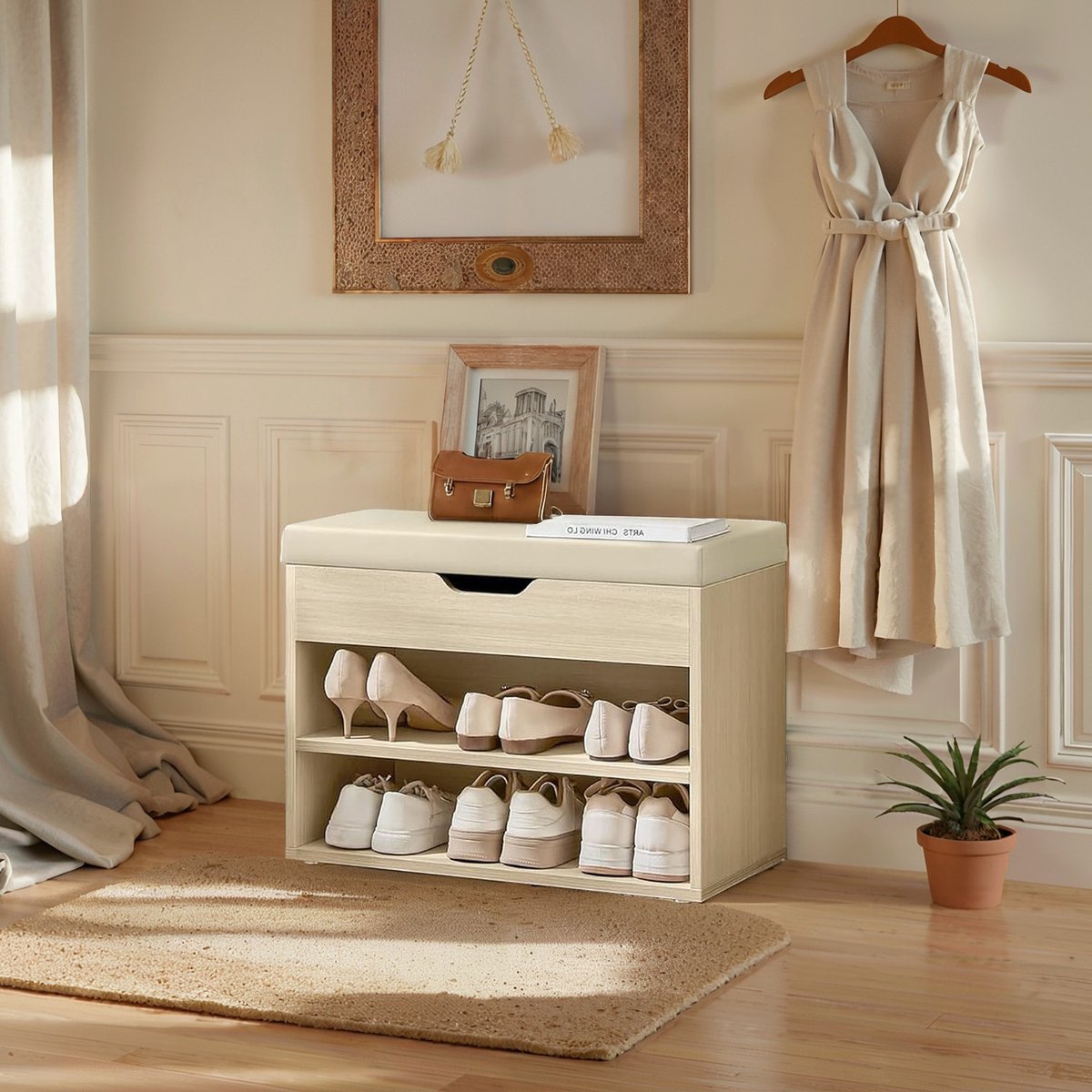 Schoenenbank - Met 3 Niveaus - Bank - Schoenenrek - Met Kussens (9503264349546)