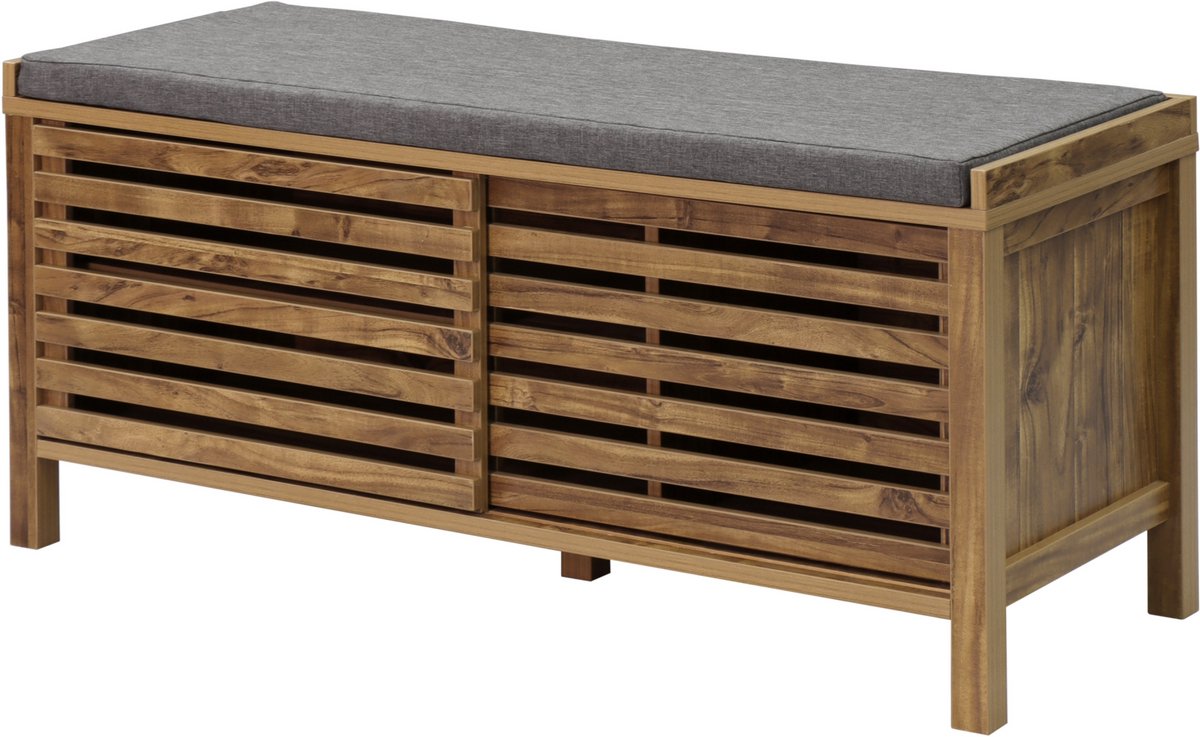 Schoenenbank Met Roosterontwerp Eiken Grijs Zitbank MDF PB Papierfineer Sterk Comfortabel Modern Hal Opbergbank 1124x435x510mm (4255890930357)