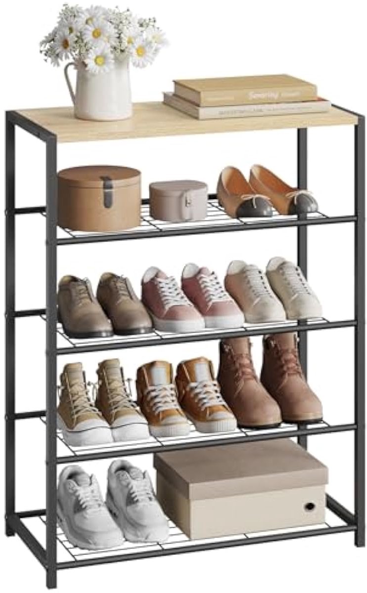 Schoenenbank Met Schoenenrek 4-Laags - Met Zitting - Metaal/Hout - Voor Hal En Gang (5487571813539)