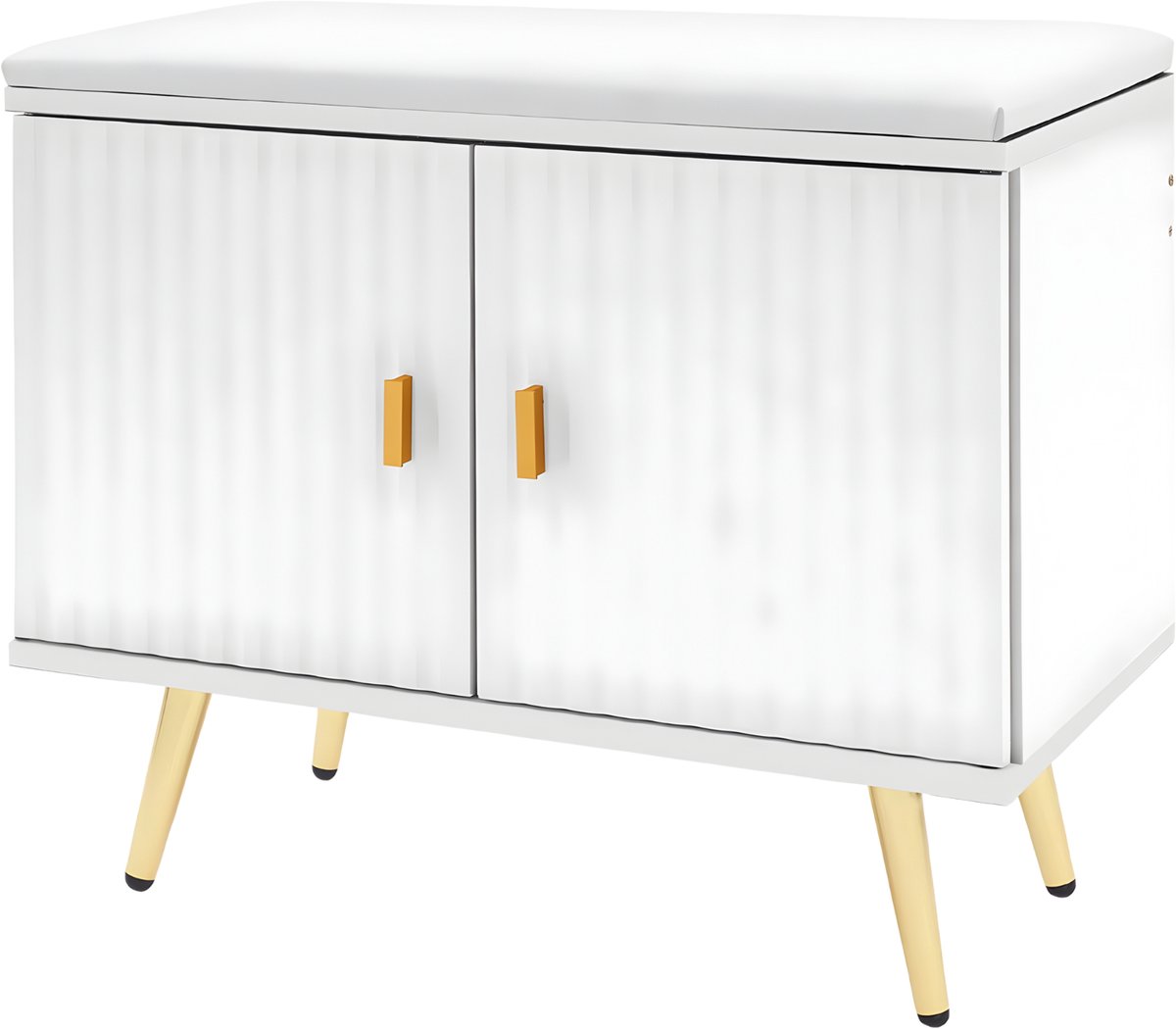 Schoenenbank - Opbergkast - Schoenenrek - Schoenenkast - Voor de hal of entree - met stoffen kussen - Wit (8721475013112)