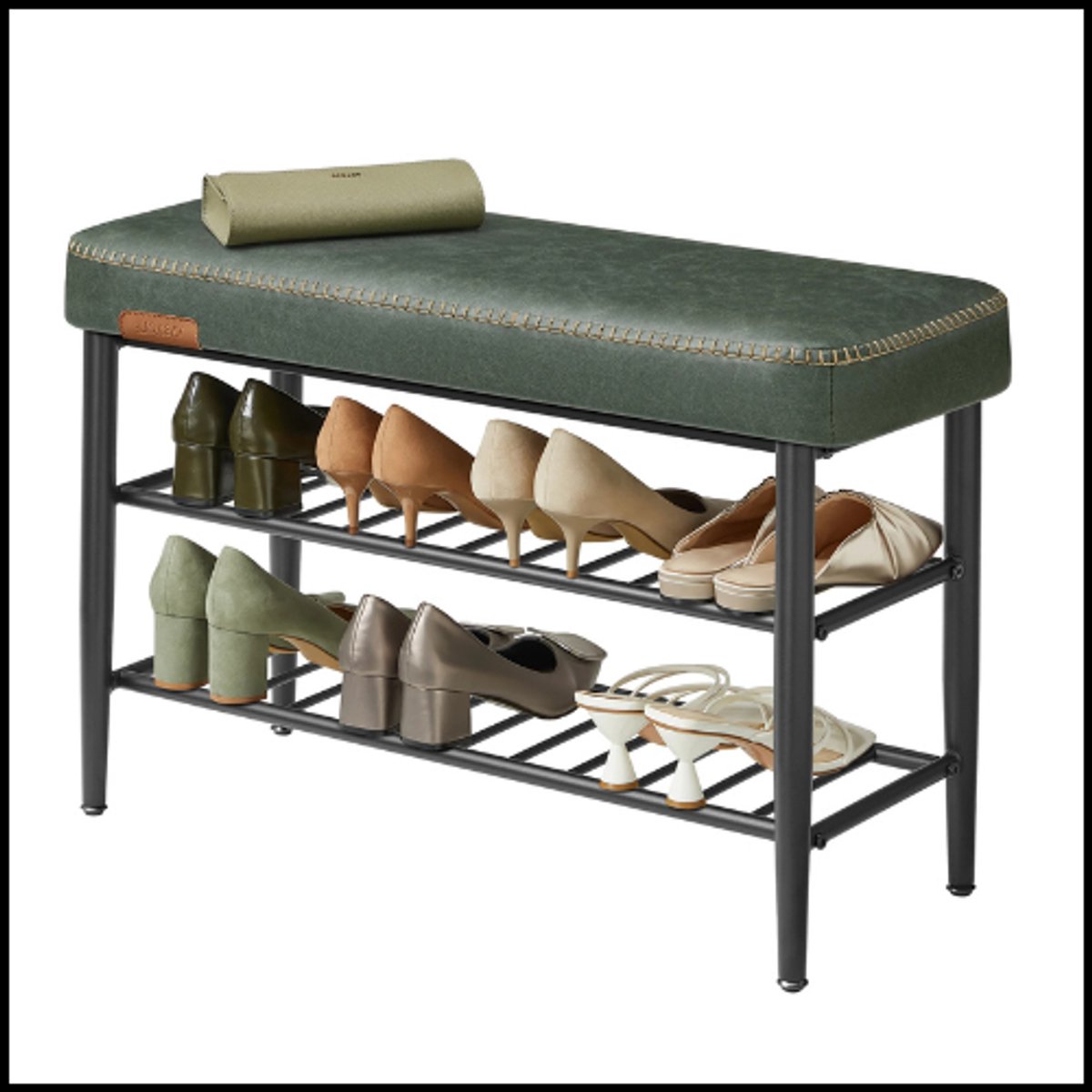 Schoenenbank - Opbergrek - Kunstleer Bekleding - Stevig Stalen Frame - Comfortabele Zitplaats (6153907851849)