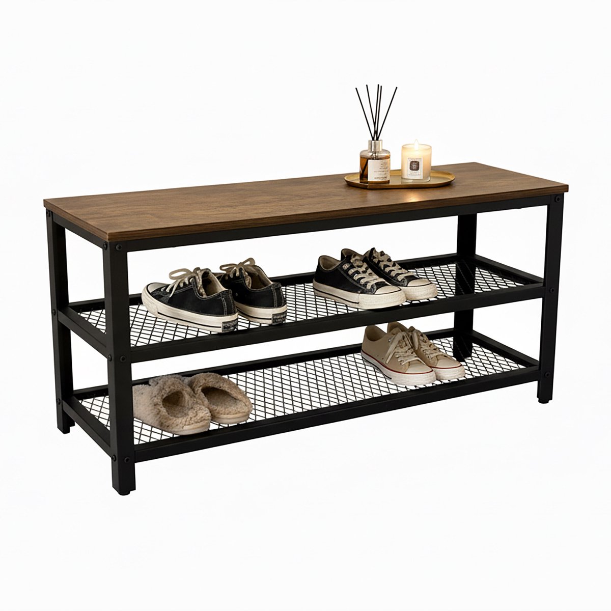 Schoenenbank - bruin-zwart - 100x45x30 cm - met opbergruimte (4052025845377)