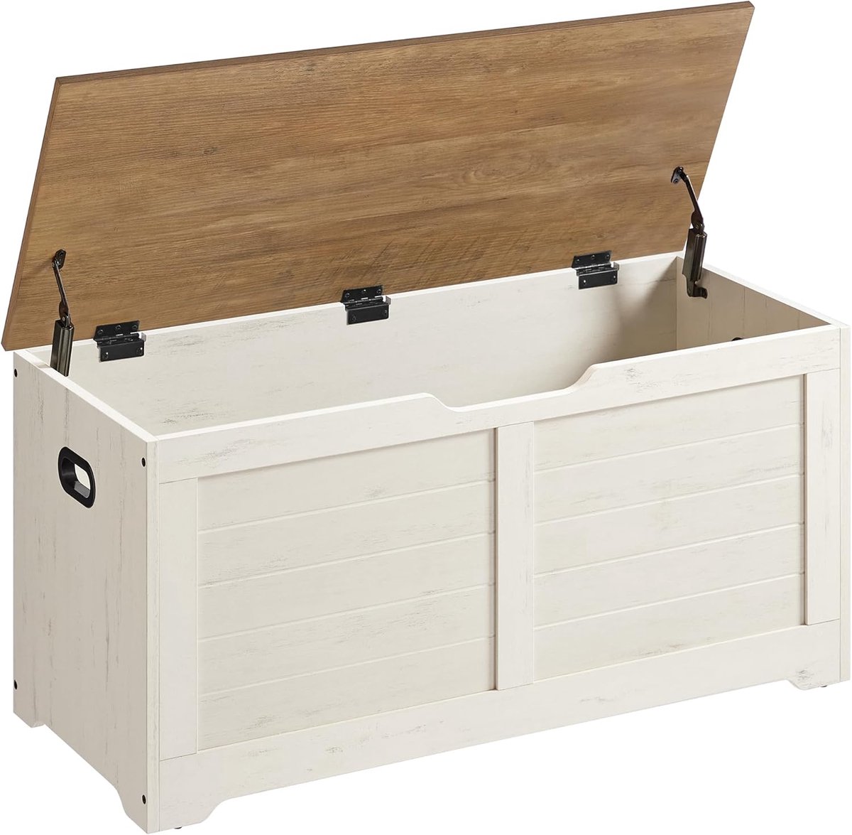 Schoenenbank met opbergruimte, zitbank met 2 veiligheidsscharnieren, opbergkast in landhuisstijl, 40 x 100 x 46 cm, voor hal, slaapkamer of woonkamer, vintage wit-honingbruin (5487571666999)