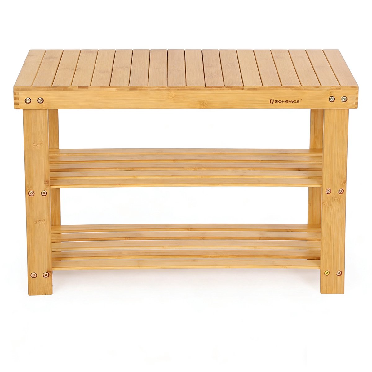 Schoenenbank schoenenrek 70 x 28 x 45 cm naturel opbergrek staande opberger met 3 open planken duurzaam en gemakkelijk schoon te maken gestreept design mooi geschikt voor hal badkamer woonkamer slaapkamer en gang (4255839492052)