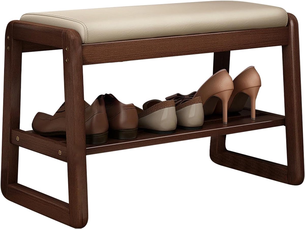 Schoenenbank van massief hout met zitting - opbergbank 55 x 36 x 42 cm, maximaal belastbaar tot 100 kg, geschikt voor hal, woonkamer of slaapkamer (Khaki) (8785341278166)