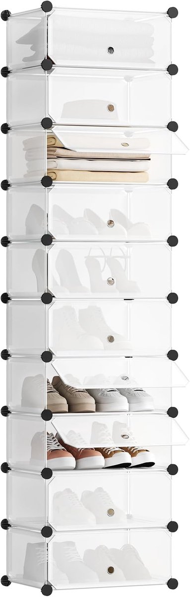 Schoenenkast 10-Laags Met Deuren - Modulaire Schoenen Organizer Met 10 Kubussen - Kunststof Wit (5487571813546)