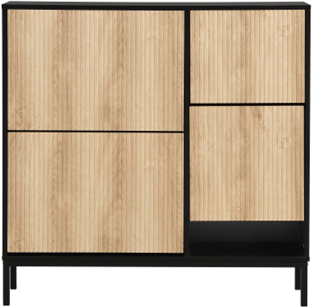 Schoenenkast 100x25x100cm Zwart Natuur MDF Met Klapdeuren Open Vak Met Schoenbank Geschikt Voor Hal (4255890917952)