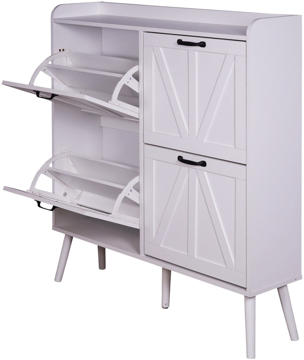 Schoenenkast 100×24×103 cm Opbergkast Smalle Kast Met Barn Schuifdeur Vier Lagen Scandinavisch Landelijk Design Wit (4255890948932)